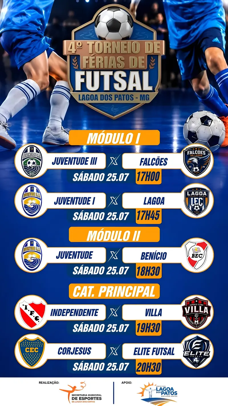 4º Torneio de Férias de Futsal em Lagoa dos Patos: Jogos de Sábado (25/07)