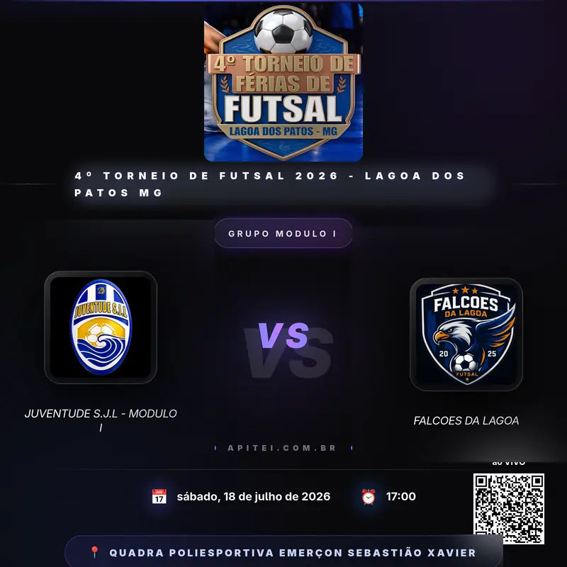 4º Torneio de Futsal em Lagoa dos Patos - MG: Juventude S.J.L e Falcões da Lagoa se enfrentam neste sábado