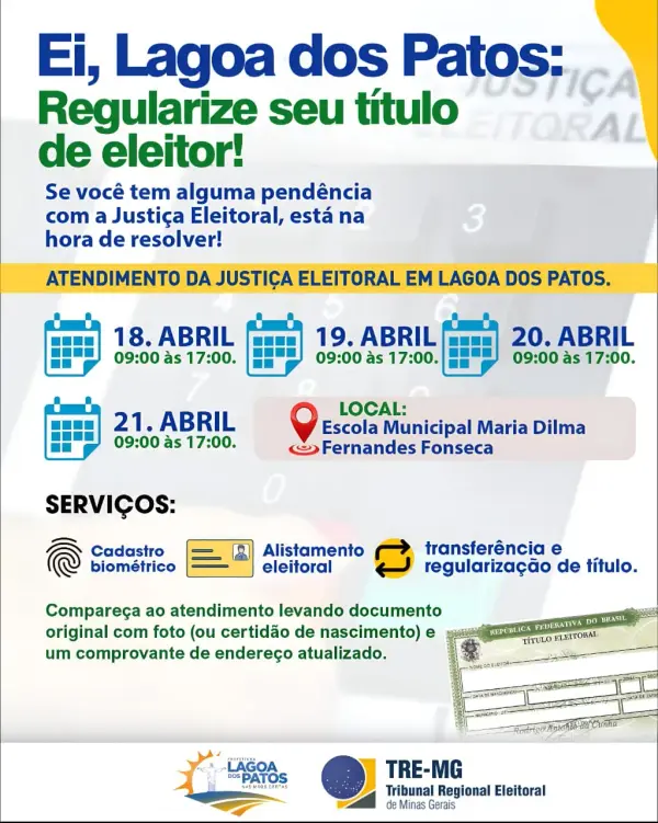 A Justiça Eleitoral estará no município para atendimento presencial!