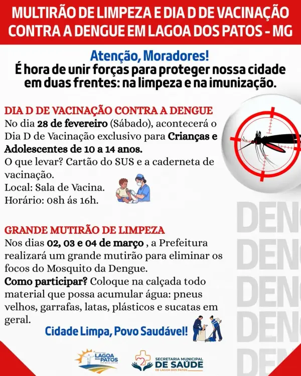 DIA D de vacinação contra a dengue em Lagoa dos Patos MG