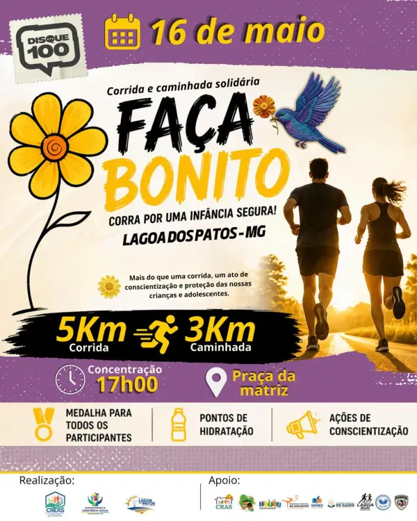 Faça Bonito 2026: Lagoa dos Patos realiza Corrida e Caminhada Solidária em defesa da infância e adolescência