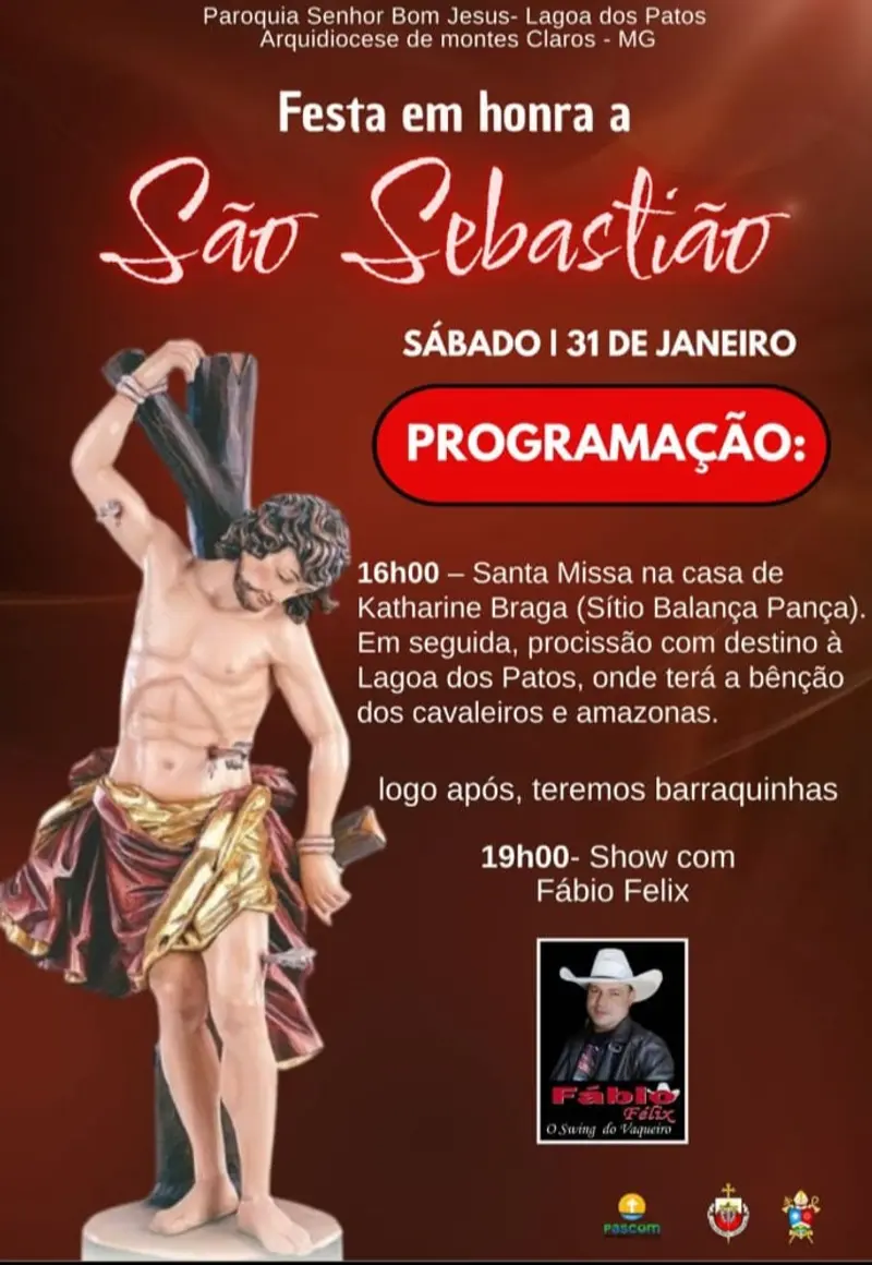 Festa em honra a São Sebastião será realizada neste sábado em Lagoa dos Patos