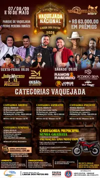 Imagem da galeria do artigo: Lagoa dos Patos se prepara para a Vaquejada Nacional 2026 com grandes atrações e mais de R$ 63 mil em premiação