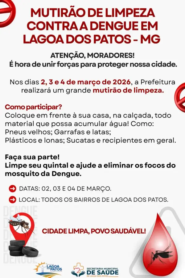 Multirão de limpeza contra a dengue em lagoa dos patos mg