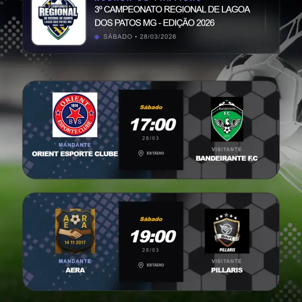Rodada de Partidas dia 28 de março de 2026 movimenta o 3º Campeonato Regional de Lagoa dos Patos MG – Edição 2026
