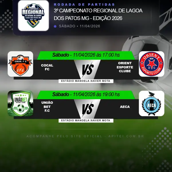 Sábado dia 11 de abril com abertura de Jogos Noturnos no Estádio Manoela Xavier Mota