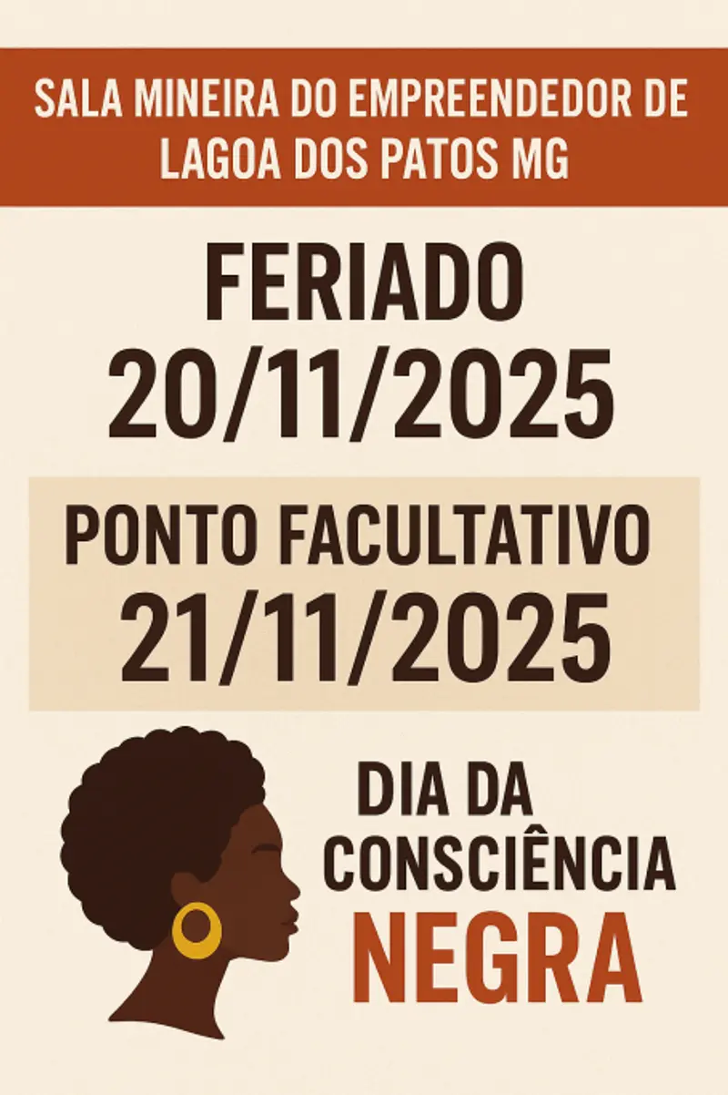 Sala Mineira do Empreendedor informa alterações no atendimento durante o Feriado da Consciência Negra